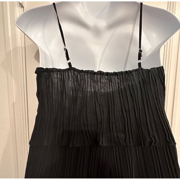 Womens Black Pleated Spaghetti Strap Jumpsuit Size L Polyester & Spandex Blend - Picture 10 of 10